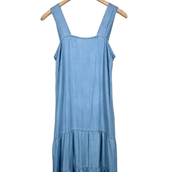 SAKS FIFTH AVENUE Sleeveless Tiered Square Neck Chambray Maxi Dress - Picture 7 of 11